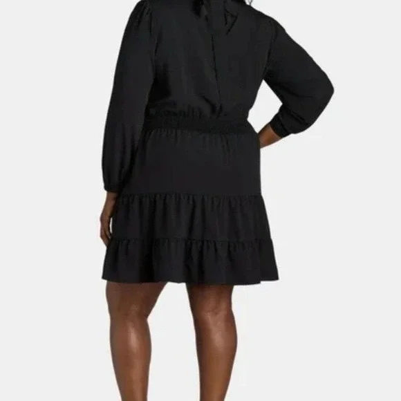 NINE EIGHT NEW YORK Sz 3X Black Mock Neck, Peasant, Tiered Women's Dress - Picture 3 of 8